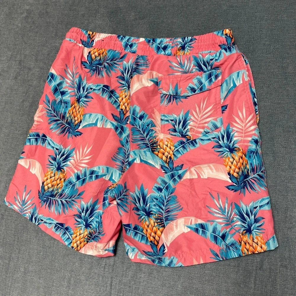 Club Room Board Shorts Mens Small Coral Pink Pineapple Palm Leaf Swimwear Beach